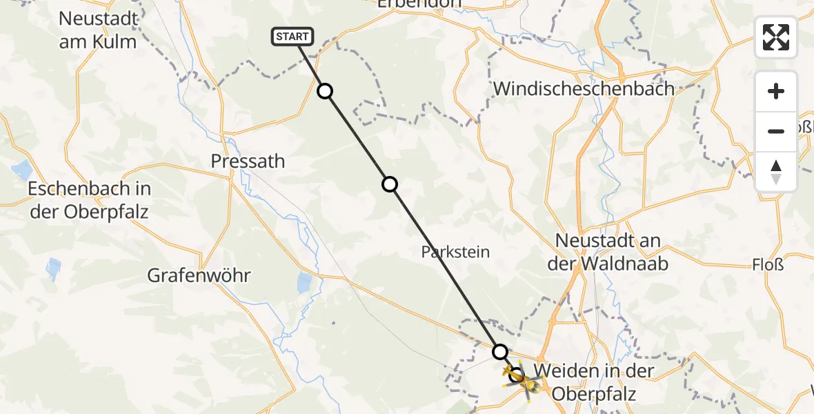 Flugroute Rettungshubschrauber Kemnath - Weiden in der Oberpfalz Flugplatz, 03 Juni 2026, 10:18