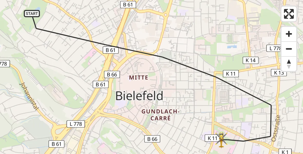 Flugroute Rettungshubschrauber Bielefeld - Bielefeld, 03 Juni 2026, 10:26