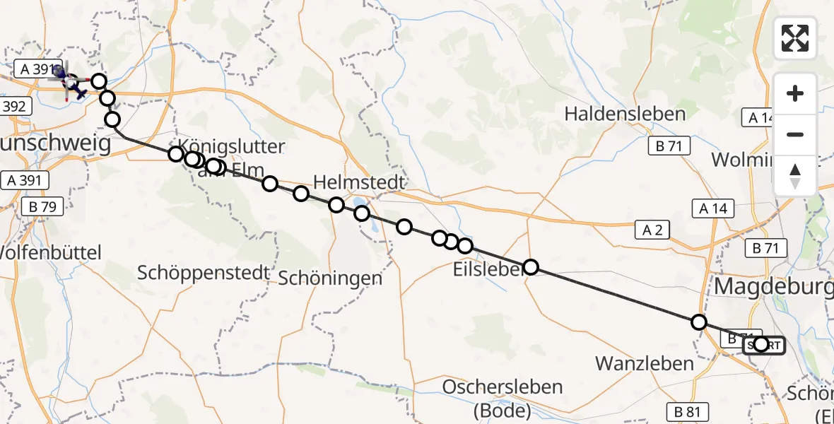 Flugroute Polizeihubschrauber Magdeburg City Flugplatz - Braunschweig-Wolfsburg Flughafen, 03 Juni 2026, 10:33