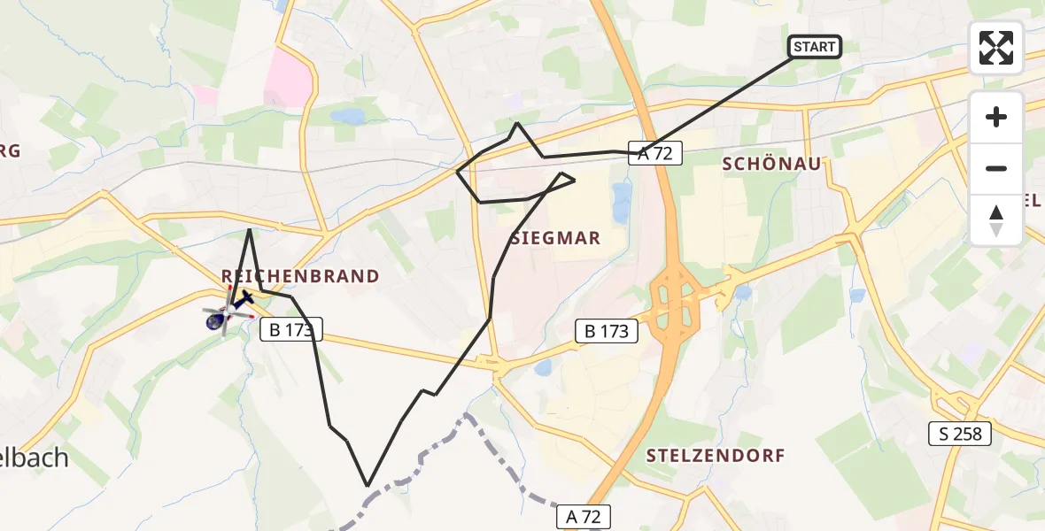 Flugroute Polizeihubschrauber Chemnitz - Chemnitz, 03 Juni 2026, 10:48