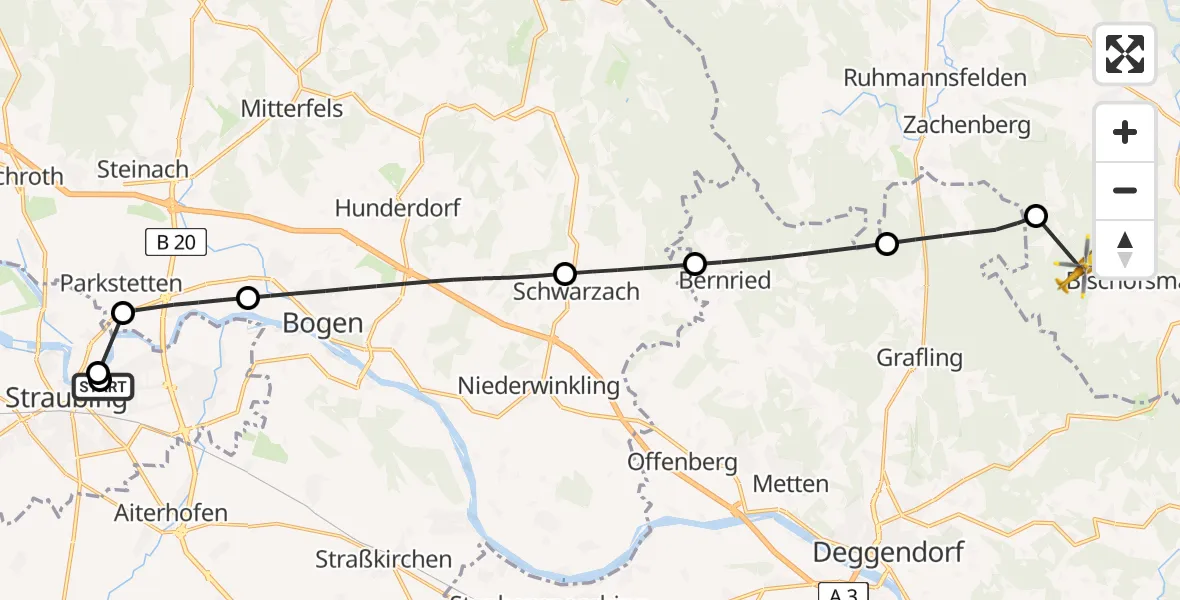 Flugroute Rettungshubschrauber Sankt Elisabeth Hospital Straubing - Bischofsmais, 03 Juni 2026, 10:53