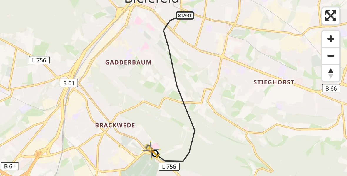 Flugroute Rettungshubschrauber Bielefeld - Luftrettungszentrum Bielefeld, 03 Juni 2026, 10:54