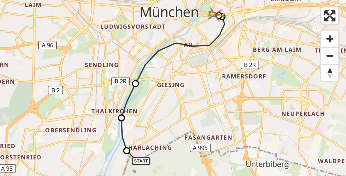 Flugroute Rettungshubschrauber ADAC Air Rescue Center Hubschrauberlandeplatz (Christoph 1) - Rechts der Isar University Hospital, 03 Juni 2026, 10:54
