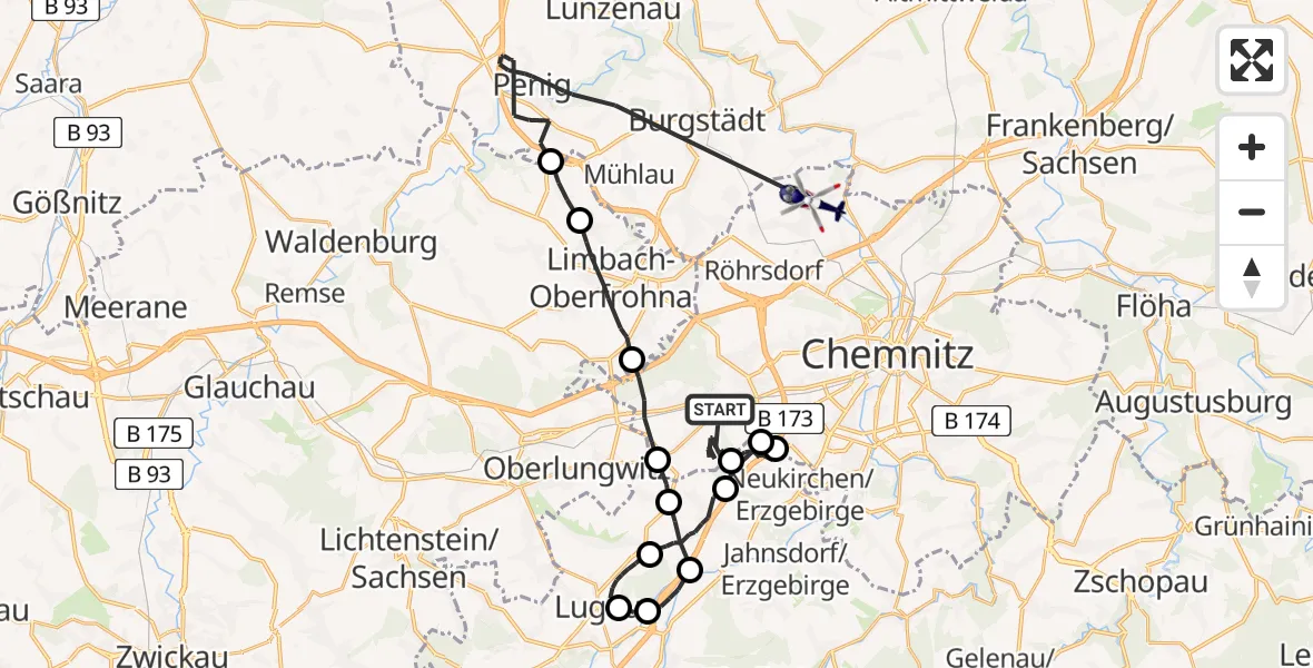 Flugroute Polizeihubschrauber Chemnitz - Chemnitz, 03 Juni 2026, 10:57