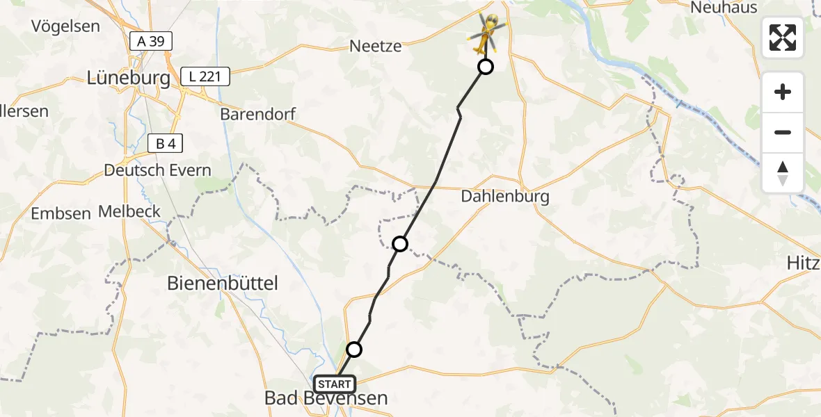 Flugroute Rettungshubschrauber Bad Bevensen - Bleckede, 03 Juni 2026, 10:58