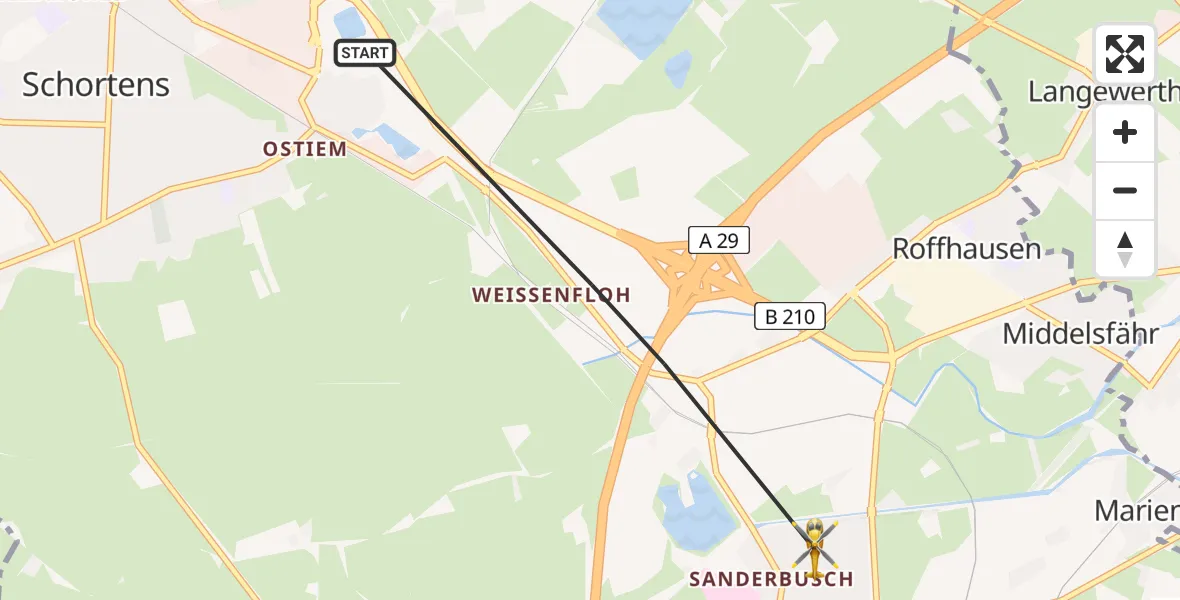 Flugroute Rettungshubschrauber Schortens - Sande, 03 Juni 2026, 11:00