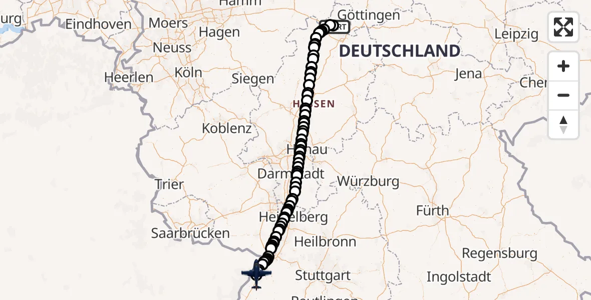 Flugroute Polizeiflugzeug Kassel Flughafen - Karlsruhe Baden-Baden Flughafen, 03 Juni 2026, 11:09