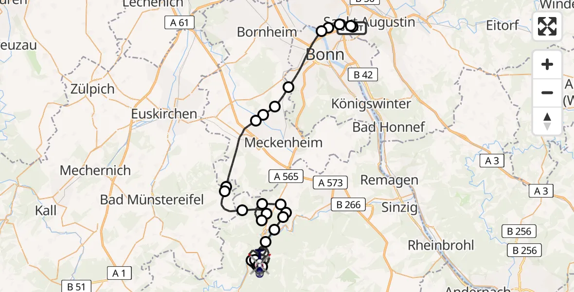 Flugroute Polizeihubschrauber Sankt Augustin - Ahrbrück, 03 Juni 2026, 11:10