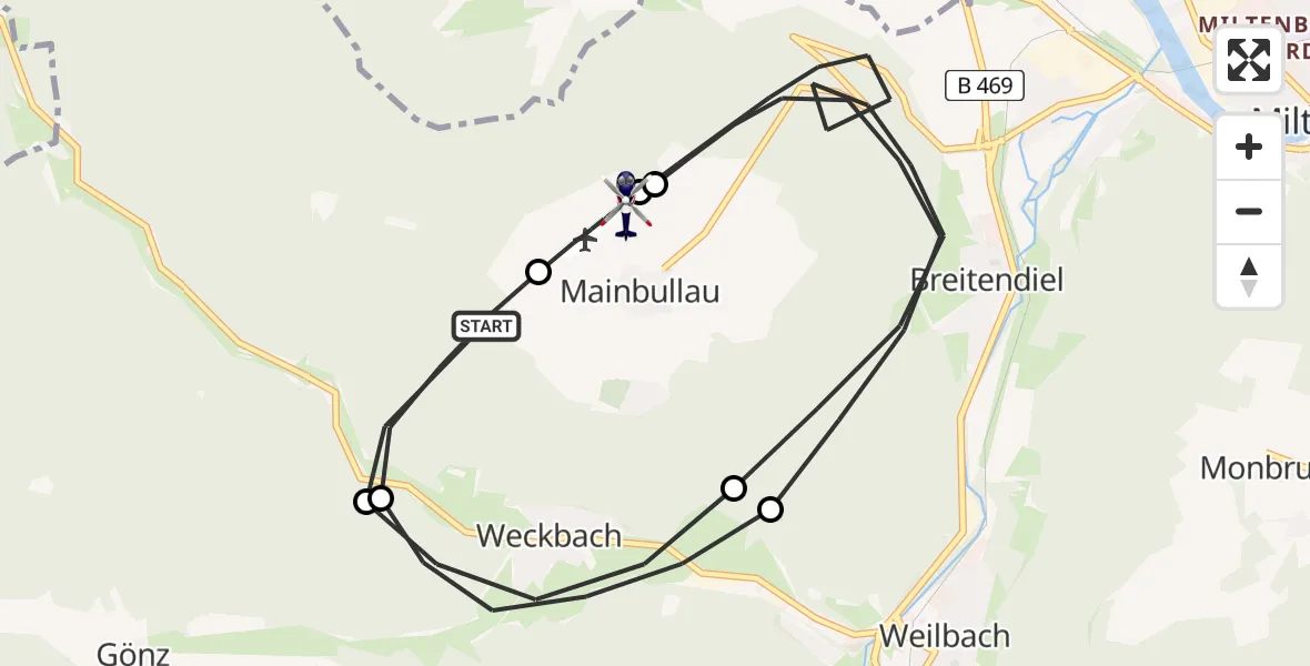 Flugroute Polizeihubschrauber Miltenberg - Mainbullau Flugplatz, 03 Juni 2026, 11:14
