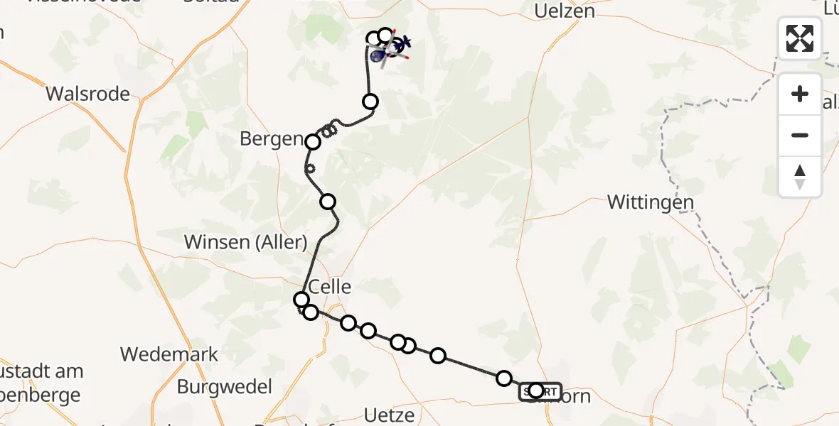 Flugroute Polizeihubschrauber Gifhorn Bundespolizei Hubschrauberlandeplatz - Militärflugplatz Faßberg, 03 Juni 2026, 11:22