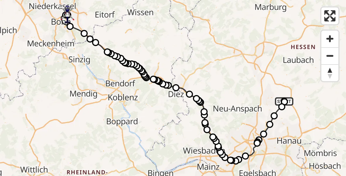 Flugroute Polizeihubschrauber Flugplatz Reichelsheim - Sankt Augustin, 03 Juni 2026, 11:25