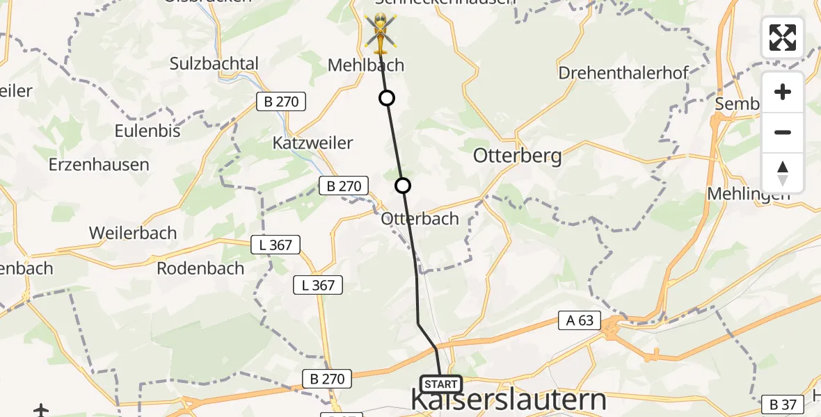 Flugroute Ambulanzhubschrauber Kaiserslautern - Mehlbach, 03 Juni 2026, 11:26