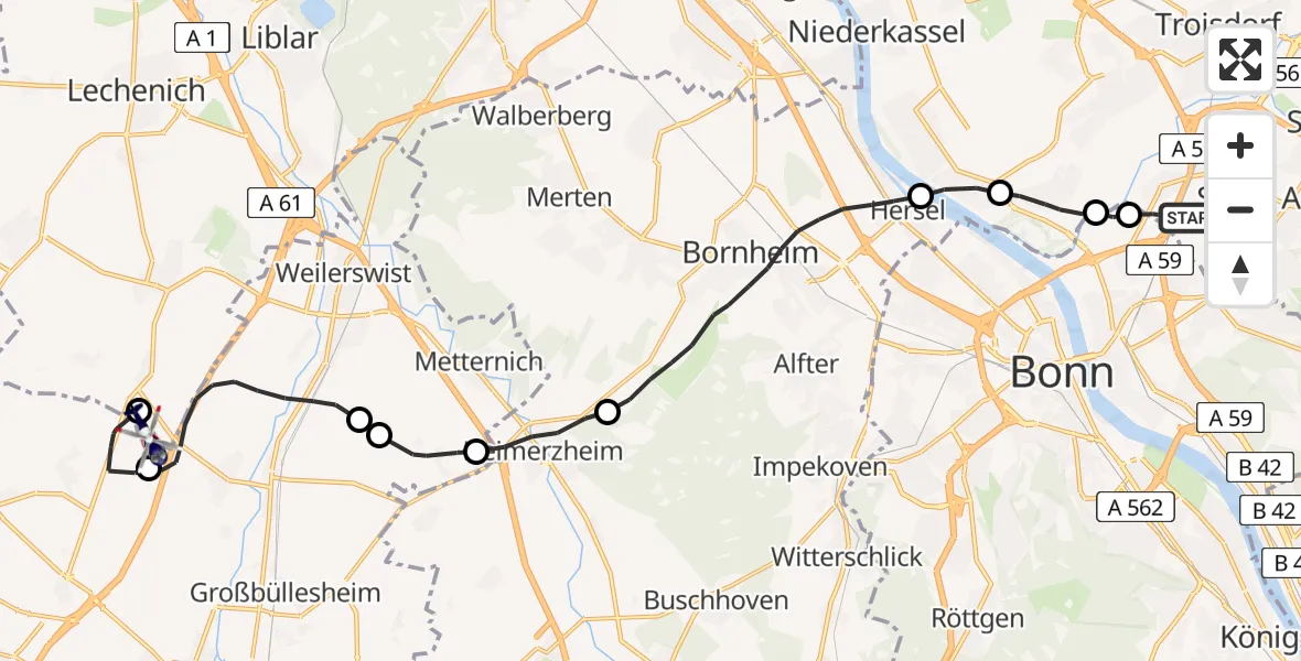 Flugroute Polizeihubschrauber Sankt Augustin - Zülpich, 03 Juni 2026, 11:29