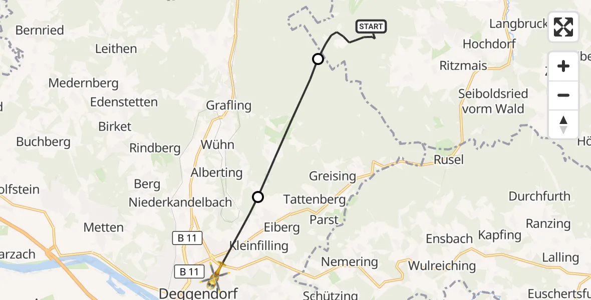 Flugroute Rettungshubschrauber Bischofsmais - Deggendorf, 03 Juni 2026, 11:35