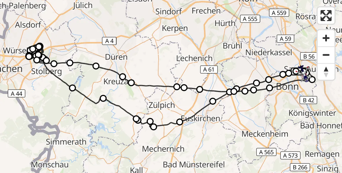 Flugroute Polizeihubschrauber Sankt Augustin - Bonn-Hangelar Flugplatz, 03 Juni 2026, 11:36