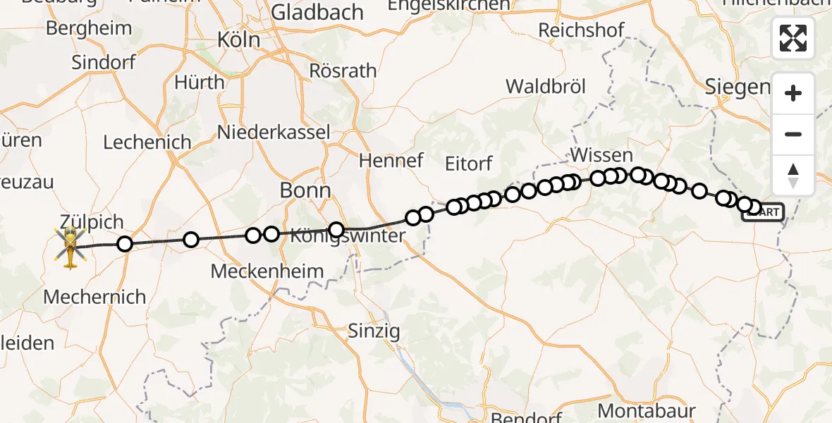 Flugroute Rettungshubschrauber Siegerland Flughafen - Zülpich, 03 Juni 2026, 11:37