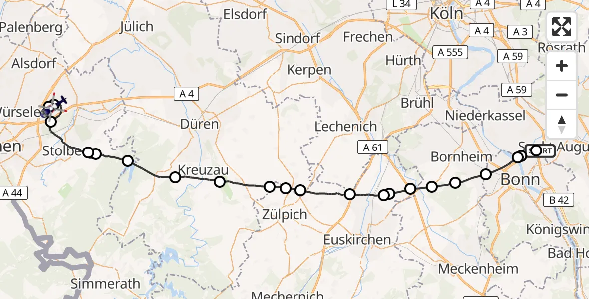 Flugroute Polizeihubschrauber Sankt Augustin - Würselen, 03 Juni 2026, 11:42