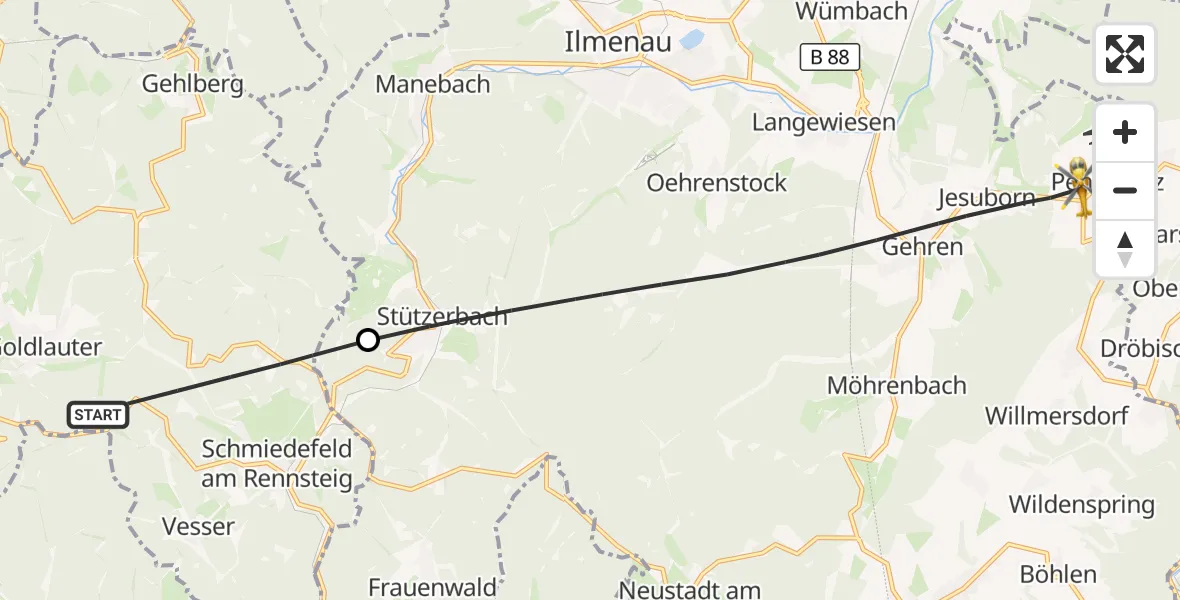 Flugroute Rettungshubschrauber Suhl - Ilmenau, 03 Juni 2026, 11:43