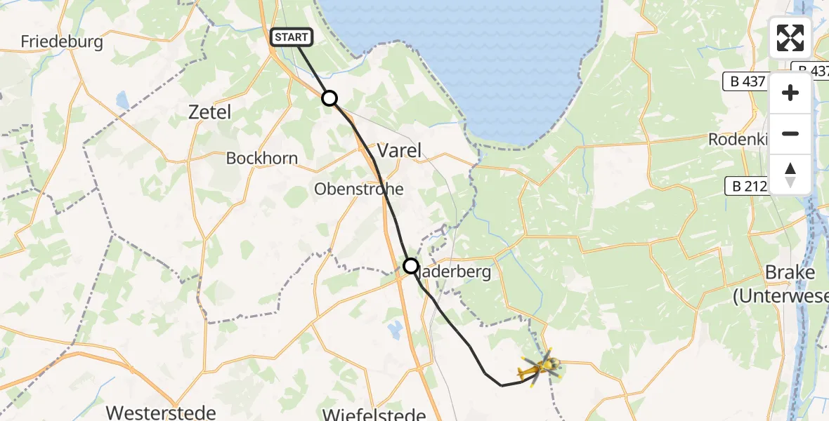 Flugroute Rettungshubschrauber Bockhorn - Rastede, 03 Juni 2026, 11:44