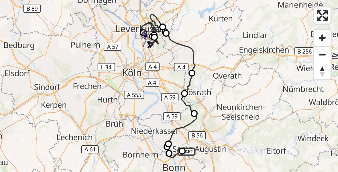 Flugroute Polizeihubschrauber Sankt Augustin - Köln, 03 Juni 2026, 11:45
