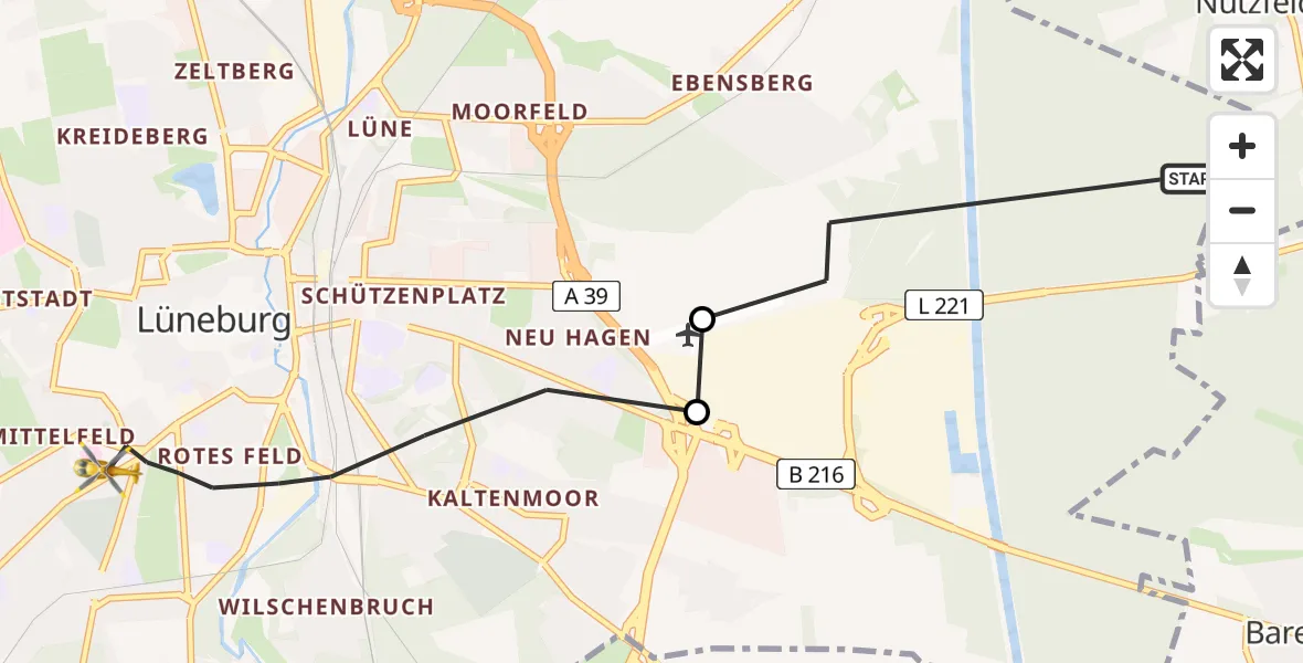Flugroute Rettungshubschrauber Lüneburg - Lüneburg, 03 Juni 2026, 11:49