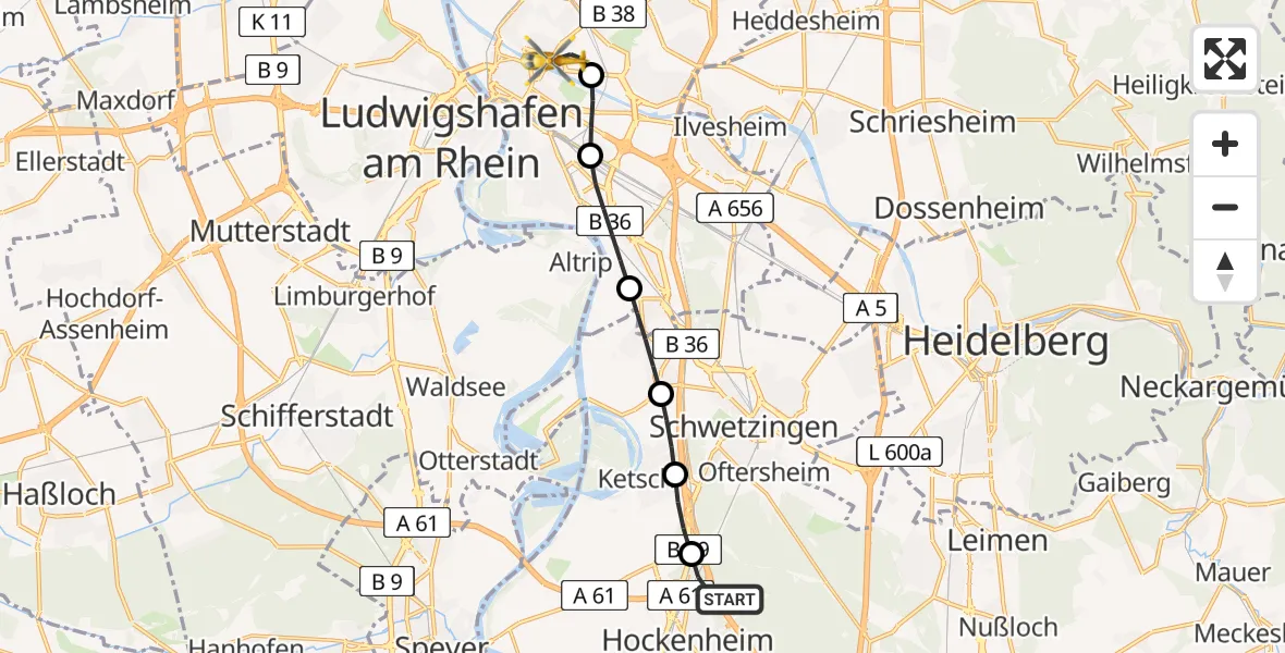 Flugroute Rettungshubschrauber Hockenheim - Mannheim, 03 Juni 2026, 11:52