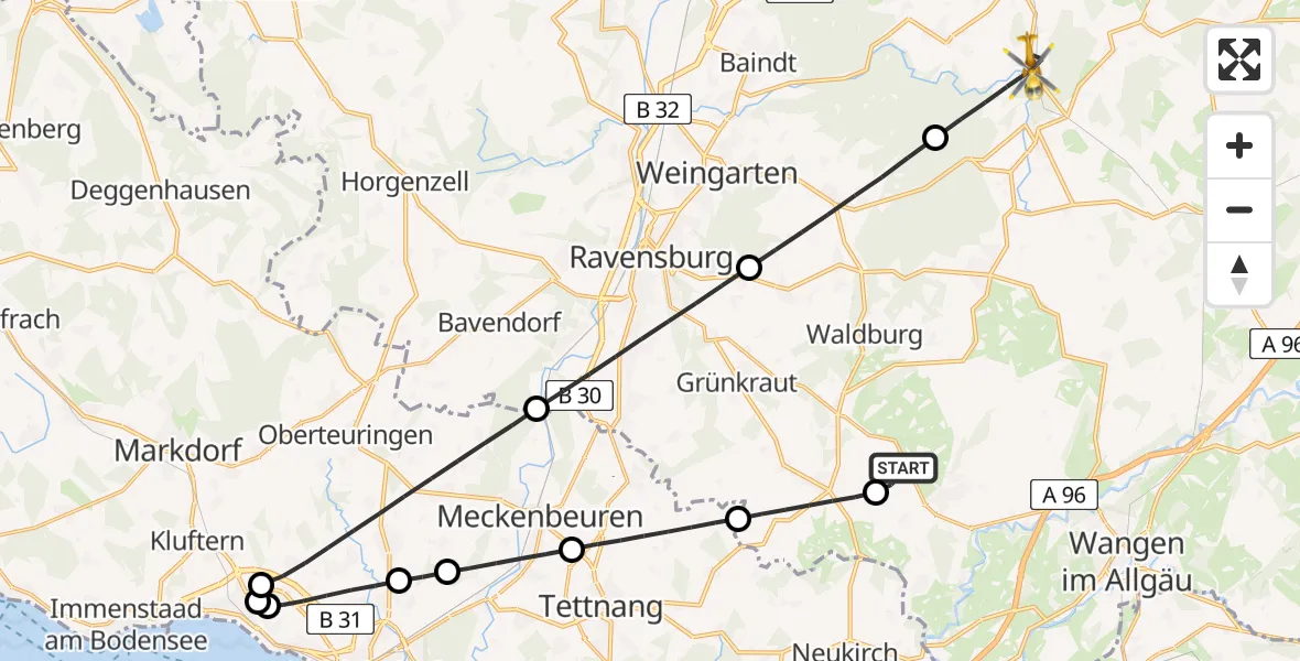 Flugroute Rettungshubschrauber Amtzell - Wolfegg, 03 Juni 2026, 11:57