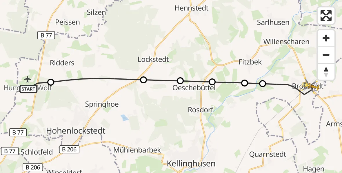 Flugroute Rettungshubschrauber Itzehoe Hungriger Wolf Flugplatz - Brokstedt, 03 Juni 2026, 11:58