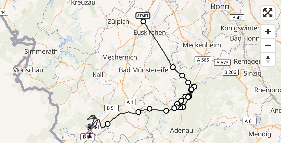 Flugroute Polizeihubschrauber Zülpich - Dahlem, 03 Juni 2026, 12:01