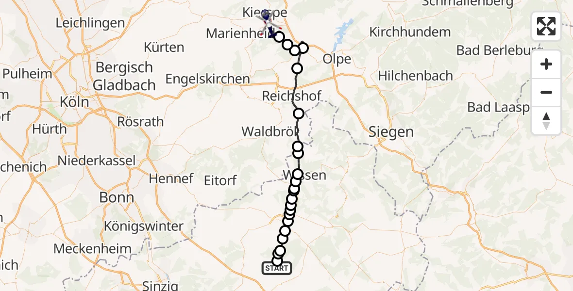 Flugroute Polizeihubschrauber Hanroth - Meinerzhagen, 03 Juni 2026, 12:02