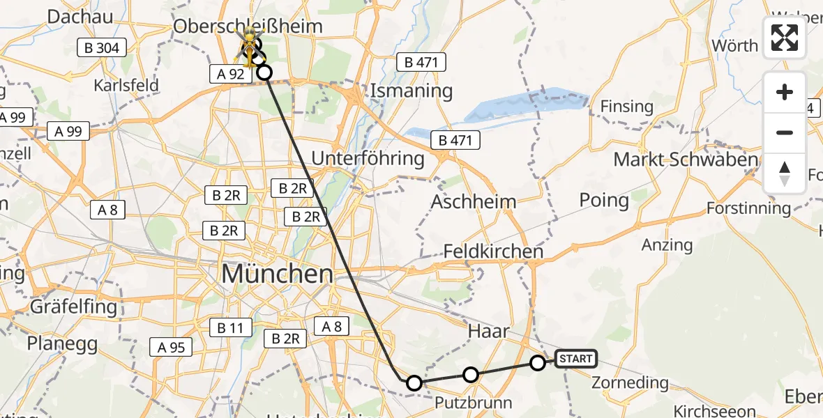 Flugroute Rettungshubschrauber Vaterstetten - Oberschleißheim, 03 Juni 2026, 12:05