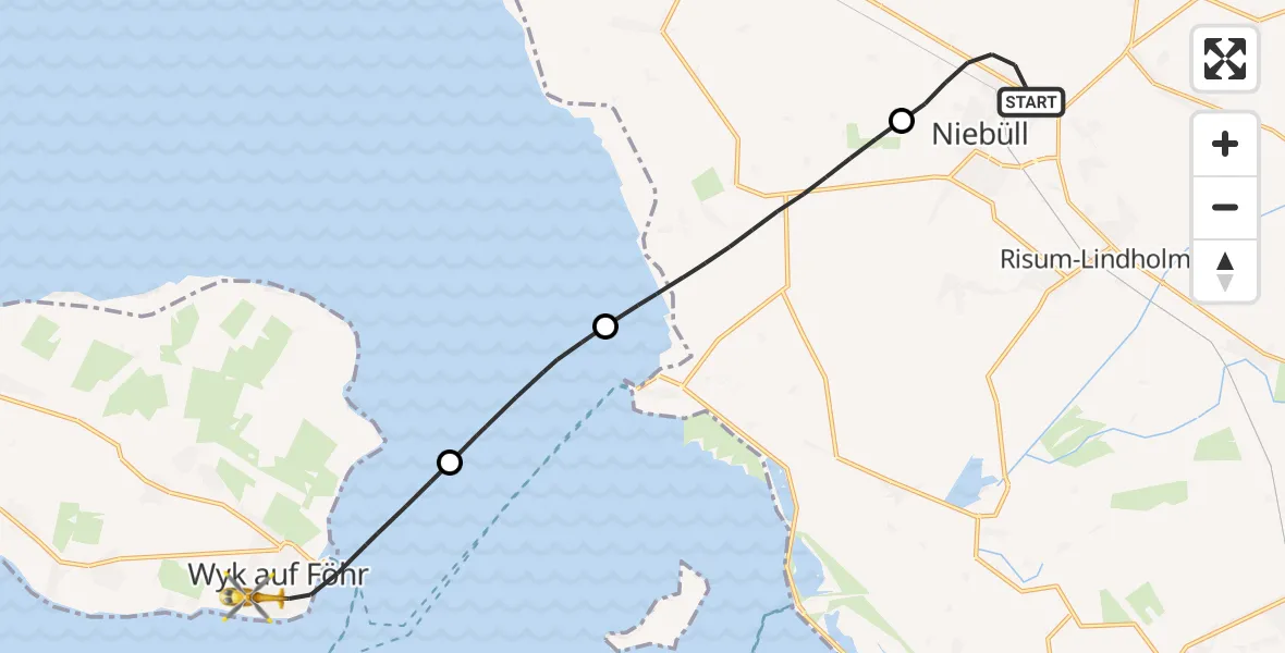 Flugroute Ambulanzhubschrauber Niebüll - Wyk auf Föhr, 03 Juni 2026, 12:16