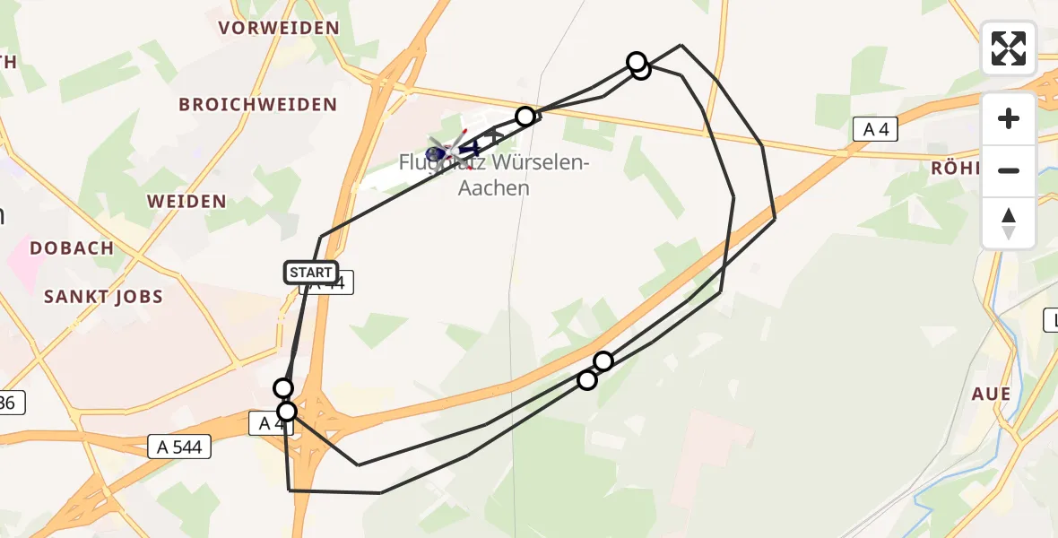 Flugroute Polizeihubschrauber Würselen - Aachen-Merzbrück Flughafen, 03 Juni 2026, 12:18