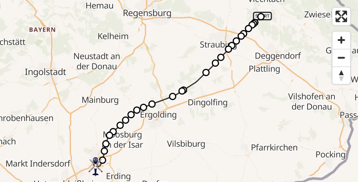 Flugroute Polizeihubschrauber Kollnburg - München Flughafen, 03 Juni 2026, 12:19