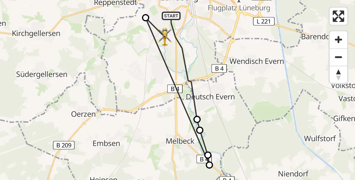 Flugroute Rettungshubschrauber Lüneburg - Lüneburg, 03 Juni 2026, 12:23