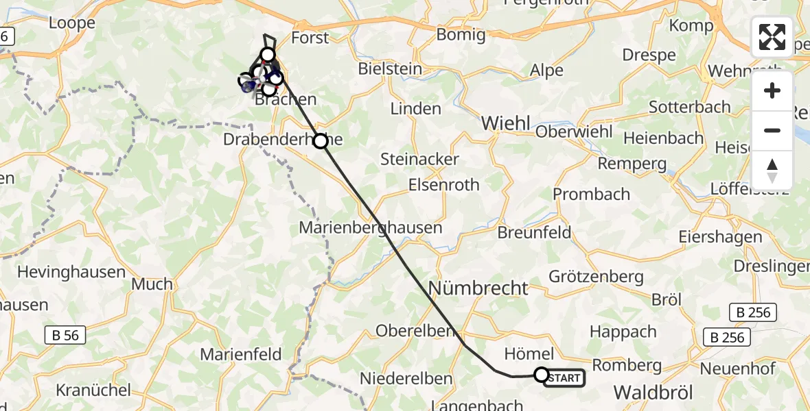 Flugroute Polizeihubschrauber Waldbröl - Engelskirchen, 03 Juni 2026, 12:29