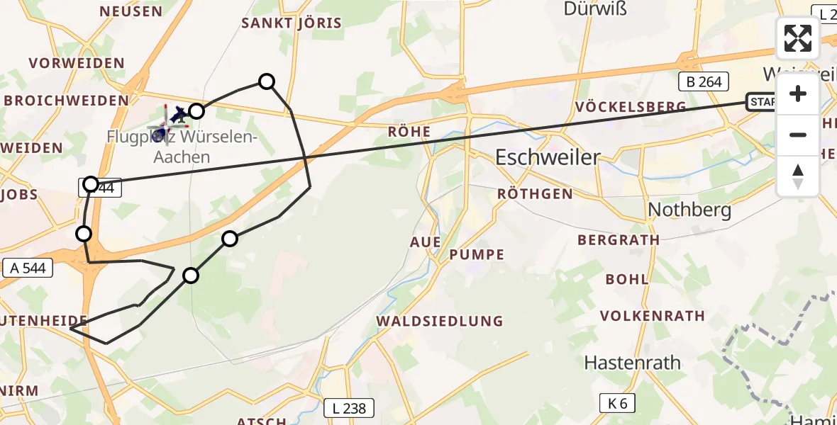 Flugroute Polizeihubschrauber Eschweiler - Aachen-Merzbrück Flughafen, 03 Juni 2026, 12:33
