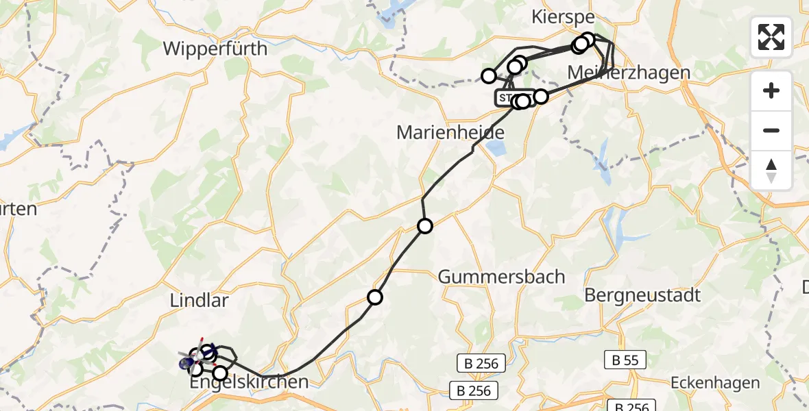 Flugroute Polizeihubschrauber Marienheide - Lindlar Segelflugplatz, 03 Juni 2026, 12:36