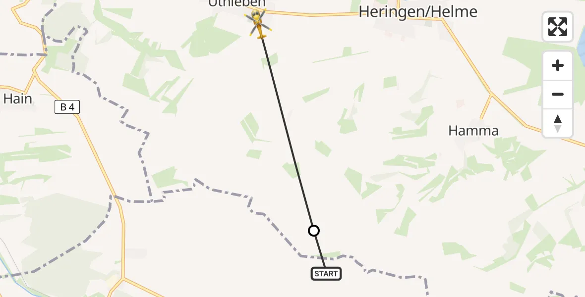 Flugroute Rettungshubschrauber Sondershausen - Heringen/Helme, 03 Juni 2026, 12:38