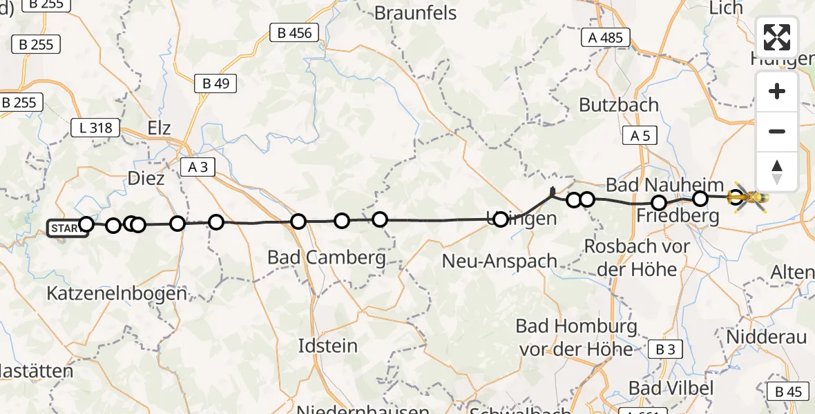 Flugroute Ambulanzhubschrauber Gutenacker - Reichelsheim (Wetterau), 03 Juni 2026, 12:40