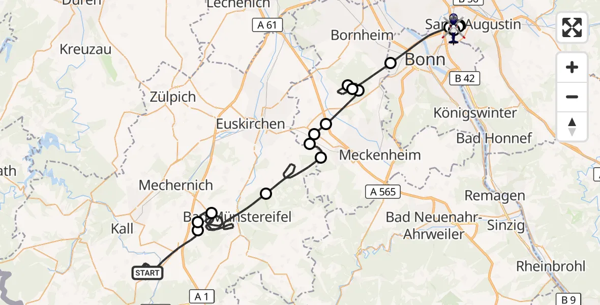 Flugroute Polizeihubschrauber Nettersheim - Sankt Augustin, 03 Juni 2026, 12:41