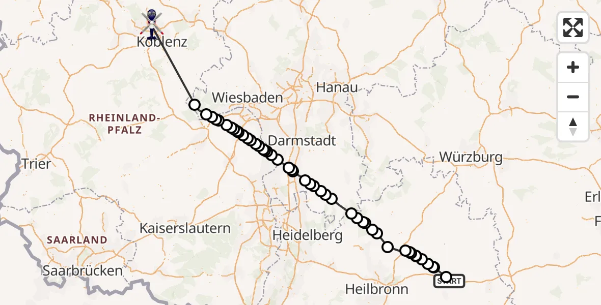 Flugroute Polizeihubschrauber Braunsbach - Neuwied, 03 Juni 2026, 12:43