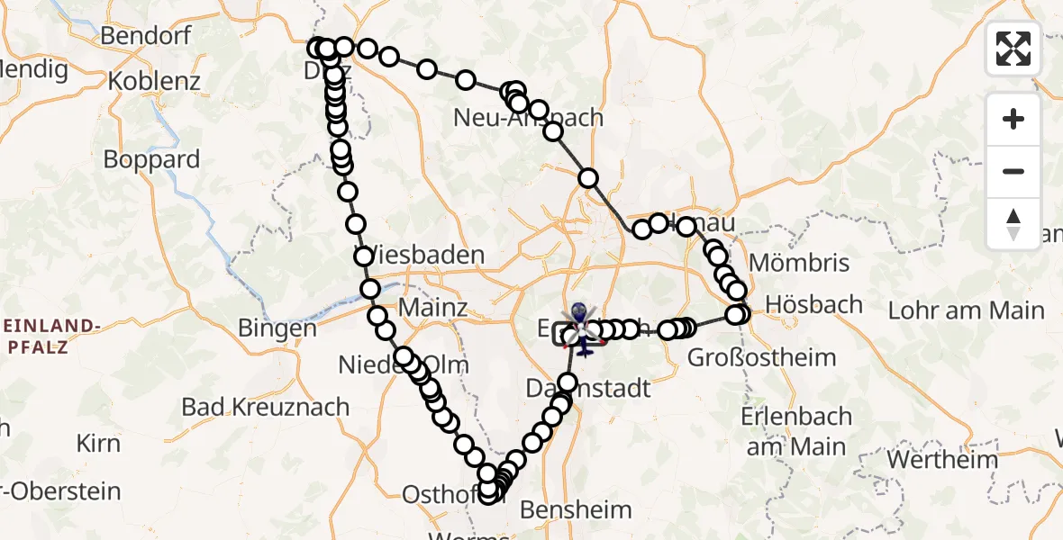 Flugroute Polizeihubschrauber Flughafen Frankfurt-Egelsbach - Flughafen Frankfurt-Egelsbach, 03 Juni 2026, 12:45