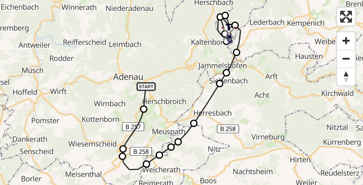 Flugroute Polizeihubschrauber Adenau - Heckenbach, 03 Juni 2026, 12:46