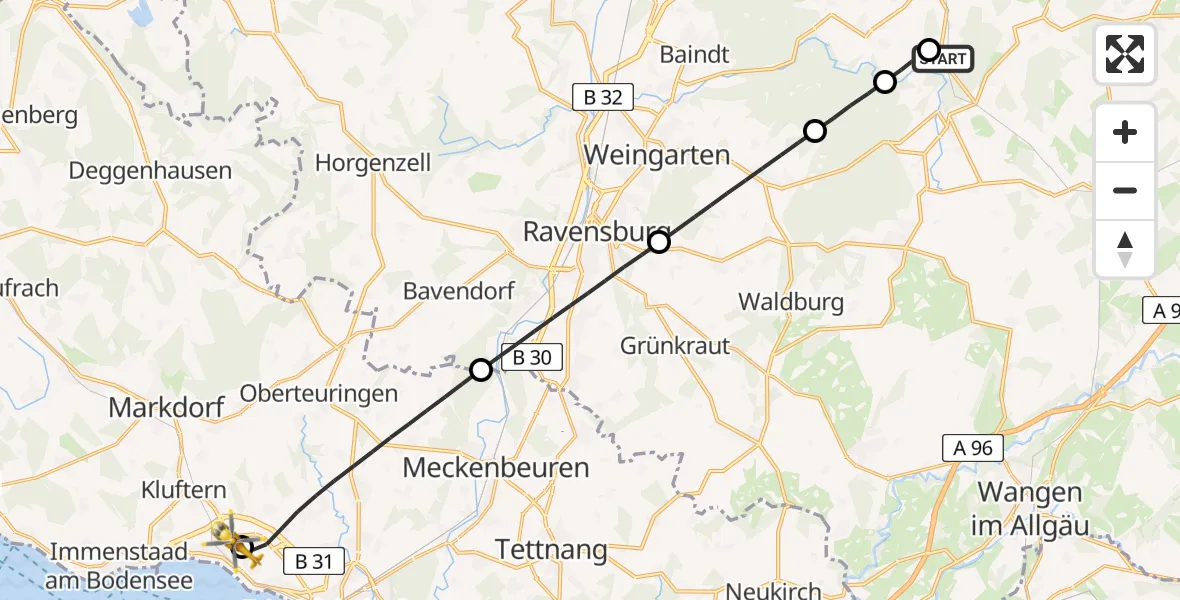 Flugroute Rettungshubschrauber Wolfegg - Friedrichshafen Hospital, 03 Juni 2026, 12:46