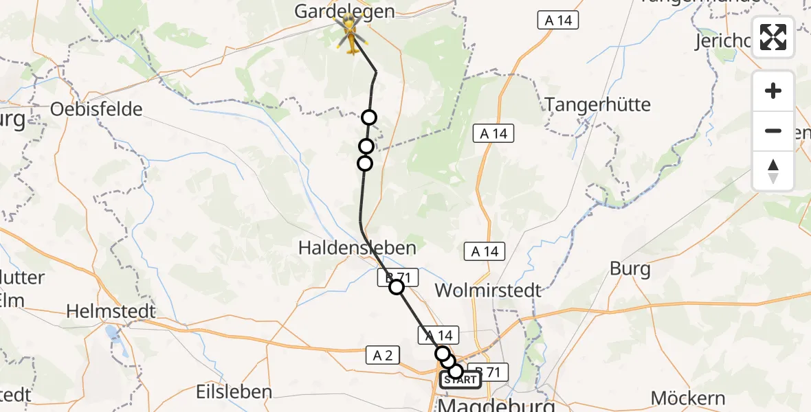 Flugroute Rettungshubschrauber Magdeburg Hospital - Gardelegen, 03 Juni 2026, 12:46