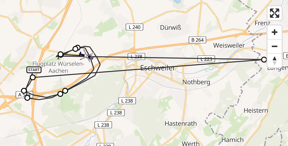 Flugroute Polizeihubschrauber Würselen - Eschweiler, 03 Juni 2026, 12:49