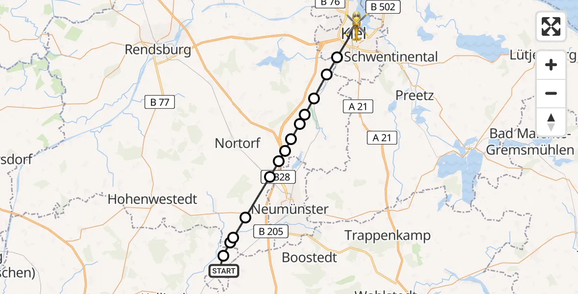 Flugroute Rettungshubschrauber Brokstedt - Kiel, 03 Juni 2026, 12:51