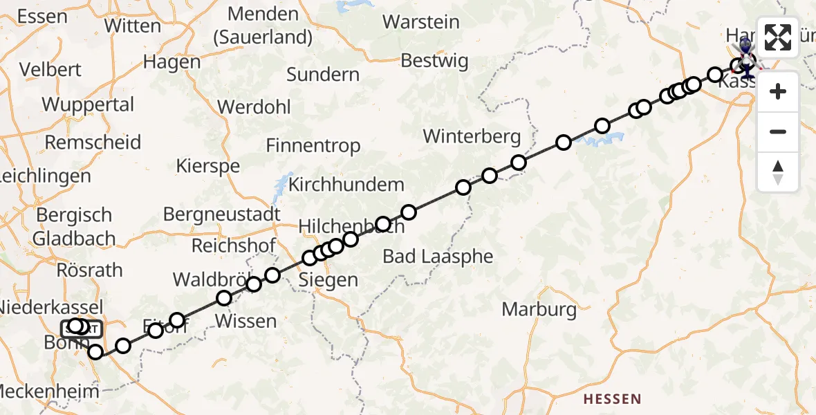 Flugroute Polizeihubschrauber Sankt Augustin - Fuldatal Bundespolizei Hubschrauberlandeplatz, 03 Juni 2026, 12:52