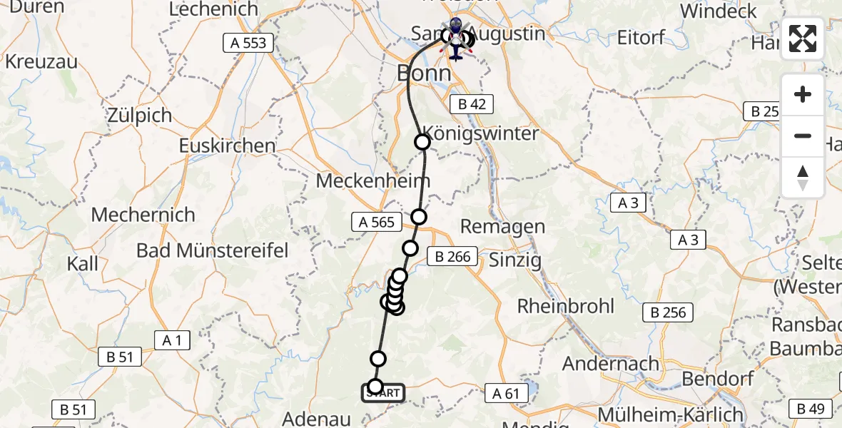 Flugroute Polizeihubschrauber Heckenbach - Sankt Augustin, 03 Juni 2026, 13:02